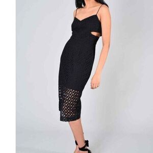 Midi Eyelet cutout perforated sheath black cocktail dress Nicholas LBD‎ party